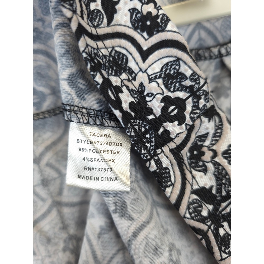 Tacera Women 1X Black White Geo Print Dress Zip V Neck Texture Stretch Shift - Picture 9 of 10